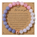 Handmade stretch bracelet with pink and purple natural stone beads on a kraft card - 19cm Bracelet with Card / Pink Purple Mixed (KZ0195)