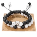 Adjustable magnetic heart couple bracelets with black matte and white turquoise beads - Girlfriend Card + 2 Piece Bracelet Set