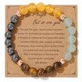 Natural stone bead elastic bracelet with tiger eye beads on craft display card - 19cm Bracelet with Card / Yellow Brown Mixed (KZ0197)