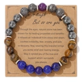 Elastic natural stone bead bracelet with amethyst, lava rock, and tiger eye beads - 19cm Bracelet with Card / Lava Stone Mixed (KZ0198)
