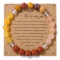 Elastic natural stone bead bracelet with brick red and yellow stones on gift card - 19cm Bracelet with Card / Warm Red Mixed (KZ0199)