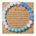 Elastic beaded bracelet with blue and purple natural stones on a kraft paper card - 19cm Bracelet with Card / Sky Blue Mixed (KZ0200)