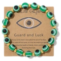 Green Evil Eye beaded bracelet with 18k gold-plated spacers on kraft display card - Green Evil Eye (3) / Green