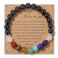 Elastic beaded bracelet with black natural stones and colorful accents on a gift card - 19cm Bracelet with Card / Chakra Black Bead (KZ0201)