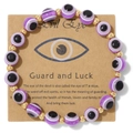 Evil Eye beaded bracelet with purple striped beads and polished gold spacers on a gift card - Purple Evil Eye (4) / Purple
