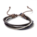 Bracciale multistrato in pelle intrecciata con cordini blu e nodo regolabile - Stile Intrecciato Multistrato Blu Grigio (CC1150)