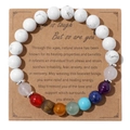 Handmade white turquoise stretch bracelet with seven chakra natural stone beads on card - 19cm Bracelet with Card / White Turquoise Mixed (KZ0204)