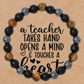Tigerauge und Obsidian Perlenarmband mit Lehrer-Geschenkkarte auf Kartonunterlage - Tigerauge Obsidian Hämatit (10)