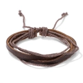 Bracciale in pelle intrecciata marrone scuro con perline in legno stile retrò - Stile Pelle Multistrato Marrone Scuro (CC1154)