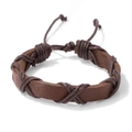 Bracciale regolabile in pelle marrone con perline di legno e motivi intrecciati vintage - Stile Intrecciato Retro Marrone (CC1155)