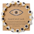 Men's 18k gold evil eye beaded bracelet with black grey eye beads on display card - Off-White