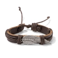 Bracciale in pelle intrecciata marrone con ciondolo ad ala in metallo argento e perline - Stile Ciondolo Ala Marrone Scuro (CC1157)