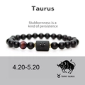 Dettaglio del bracciale zodiaco Toro in agata nera opaca con pietra occhio di tigre rossa - Toro