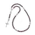 6mm dark red stone bead rosary bracelet with silver cross pendant for men and women - Deep Red Stone Style (LN025)