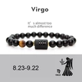 Dettaglio macro del bracciale zodiaco Vergine con perline nere opache e occhio di tigre - Vergine