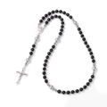Black beads Catholic rosary with silver crucifix and Mother Mary centerpiece - Glossy Black Style (LN026)