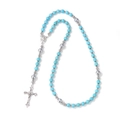 Hemelsblauwe turkoois kralenarmband met zilveren kruis en religieuze medaille - Hemelblauwe Turkoois Stijl (LN027)