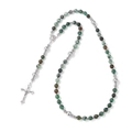Religieuze rozenkrans ketting met groene natuursteen kralen en zilveren crucifix hanger - Afrikaanse Turkoois Stijl (LN028)