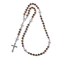 Tijgeroog natuursteen kralen rozenkrans ketting met zilveren crucifix hanger - Tijgeroog Stijl (LN031)