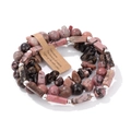 Set di tre braccialetti con perline di Rodonite naturale, distanziatori in argento e etichetta - Stile Rodonite (FK2051) / 19cm
