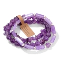 Set braccialetto tre pezzi in ametista viola con perline rettangolari e cartellino - Stile Ametista (FK2054) / 19cm