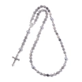 Religieuze rozenkrans ketting met grijze marmeren stenen kralen en zilveren kruis - Grijze Marmertextuur Stijl (LN037)