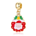Ciondolo a corona di Natale con Babbo Natale e fiocco verde in oro lucido - Charm Corona di Babbo Natale (MDF795)