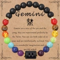 Bracciale zodiacale Gemelli con pietre colorate e perle di onice nero opaco per uomo e donna - Senza carta / Gemelli