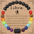 Bracciale con pietre chakra, simbolo Bilancia e perline di agata nera opaca per uomo e donna - Senza carta / Bilancia