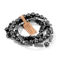 Set di 3 braccialetti in ematite con distanziatori argentati e pietre naturali - Stile Ematite (FK2064) / 19cm