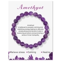 8mm Amethyst Perlenarmband aus Naturstein mit dekorativer Produktkarte für Damen und Herren - Natürlicher Amethyst / 19cm Karte