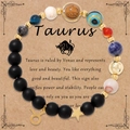 Bracciale Toro con perline opache, ciondoli a stella dorati e scheda zodiacale - Senza carta / Toro