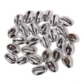 Detailed macro view of silver plated cowrie shell charms for DIY jewelry making sets - Bright Silver Electroplated Style (BK0016)