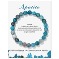 Handgemachtes 8mm blaues Apatit-Natursteinarmband auf minimalistischer Displaykarte - Apatit / 19cm Karte