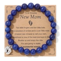 Lapis lazuli beaded bracelet with silver baby feet charm on kraft greeting card - Lapis Lazuli
