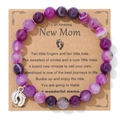 Detail of purple striped agate bead bracelet for new moms with silver baby feet charm - Purple Agate