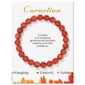 Handgefertigtes 8mm Karneol Perlenarmband auf einer thematischen Geschenkkarte - Roter Achat / 19cm Karte