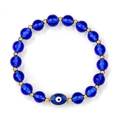 Pulsera elástica de cuentas azules con detalles dorados y amuleto central del mal de ojo - 19cm / Cristal Azul Translúcido (FD10762)
