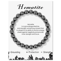 Metallisch graues 8mm Hämatit Perlenarmband auf einer Erdungskarte präsentiert - Hämatit (FK2464-19CM) / 19cm Karte