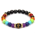 Seven chakra natural volcanic stone bead bracelet with golden mantra and crystal spacers - Bright Black