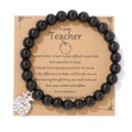 Lehrer Geschenk Armband mit schwarzen Perlen und Strass Apfelanhänger auf Karte - Schwarz Glatt