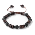 Men's lava stone and wooden bead braided bracelet with adjustable slider cord for daily wear - Bracelet