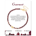 3mm faceted deep red garnet bead bracelet with 18k gold heart pendant on display card - Garnet
