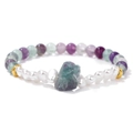 Pulsera de perlas de amatista y fluorita de 6mm con cristal en bruto y perlas blancas - Estilo Fluorita (FD11461-19CM)