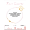 Handmade rose quartz bead bracelet with gold heart charm on jewelry display card - Rose Quartz