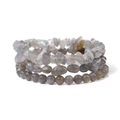 Three-piece grey labradorite elastic bracelet set featuring raw chips and polished beads - 6mm (3-Piece Set: Labradorite) / Grey/Iridescent