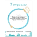 Adjustable 18k gold turquoise faceted bead bracelet with heart charm on display card - Turquoise