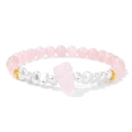 Roze kristallen kralenarmband met onbewerkte edelsteen en onregelmatige witte parels - Rozenkwarts Stijl (FD11465-19CM)