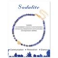 Blue facet Sodalite bead bracelet with golden heart charm and adjustable chain on card - Blue Sodalite