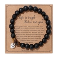 Detalle de cuentas de piedra negra mate de 8mm con ojo de tigre y colgante de corazón - Corazón de Ojo de Tigre Mate